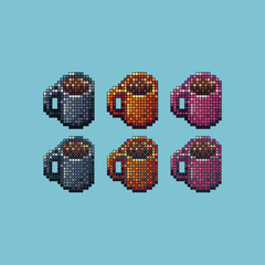 Poster - Pixel art stroke sets icon of cup of coffee logo variation color.cup coffee icon on pixelated style. 8bits Illustration, perfect for design asset element your game ui. Simple pixel art icon asset.