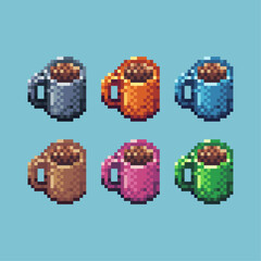 Poster - Pixel art sets icon of cup of coffee logo variation color.cup coffee icon on pixelated style. 8bits Illustration, perfect for design asset element your game ui. Simple pixel art icon asset.