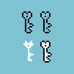 Poster - Pixel art outline sets icon of heart key variation color. Heart key shape icon on pixelated style. 8bits Illustration, perfect for design asset element your game ui. Simple pixel art icon asset.