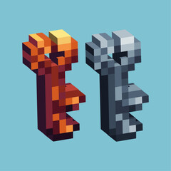 Poster - Isometric Pixel art 3d of heart key shape icon for items asset. Heart key icon on pixelated style.8bits perfect for game asset or design asset element for your game design asset.