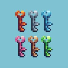 Poster - Pixel art sets icon of heart key variation color. Heart key shape icon on pixelated style. 8bits Illustration, perfect for design asset element your game ui. Simple pixel art icon asset.