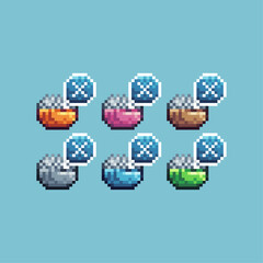 Poster - Pixel art sets icon of ramadhan no eating logo variation color. Dont eat icon on pixelated style. 8bits Illustration, perfect for design asset element your game ui. Simple pixel art icon asset.