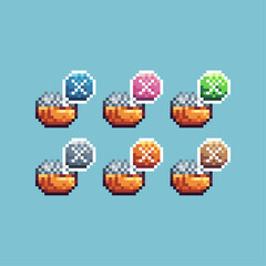 Poster - Pixel art sets icon of ramadhan no eating logo variation color. Dont eat icon on pixelated style. 8bits Illustration, perfect for design asset element your game ui. Simple pixel art icon asset.