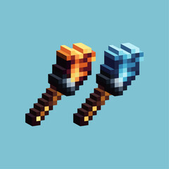Fototapete - Isometric Pixel art 3d of torch for  lighting icon for items asset. Wooden torch icon on pixelated style.8bits perfect for game asset or design asset element for your game design asset.