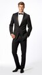 © vadosloginov - Stock image of a male model in elegant evening wear against a plain white background Generative AI