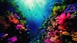 coral reef and fishes in the blue sea, abstract watercolor background
