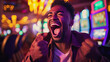 African American happy man happy man screams because he won casino money