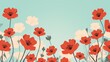Beautiful poppies on a sky background. Summer flowers background.