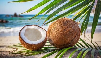 Wall Mural - coconut with palm leaves