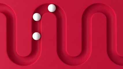 Poster - White balls rolling in geometry deepening. Abstract cycled minimal animation. Smooth light, realistic dynamic. Loopable sequence. 3d animation, 4K