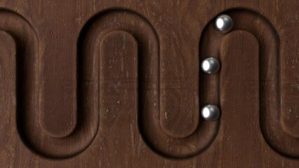 Poster - Metal balls rolling in geometry deepening. Abstract cycled minimal animation. Smooth light, realistic dynamic. Loopable sequence. 3d animation, 4K