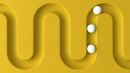 Poster - Cycled minimal animation. White balls rolling in geometry deepening. Ball rolling along the paths. 3d animation of a seamless loop