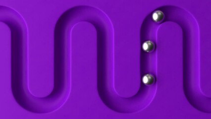 Poster - Cycled minimal animation. Metal balls rolling in geometry deepening. Ball rolling along the paths. 3d animation of a seamless loop