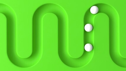 Poster - Cycled minimal animation. White balls rolling in geometry deepening. Ball rolling along the paths. 3d animation of a seamless loop