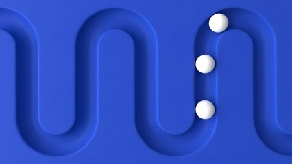 Poster - Cycled minimal animation. White balls rolling in geometry deepening. Ball rolling along the paths. 3d animation of a seamless loop