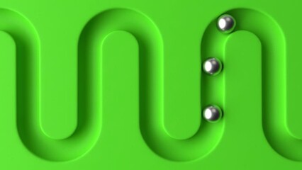Poster - Cycled minimal animation. Metal balls rolling in geometry deepening. Ball rolling along the paths. 3d animation of a seamless loop
