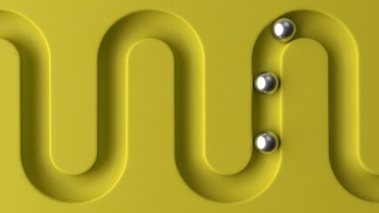 Poster - Cycled minimal animation. Metal balls rolling in geometry deepening. Ball rolling along the paths. 3d animation of a seamless loop