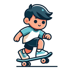 Wall Mural - happy cute little kid boy playing skateboard vector illustration, boy skater design template isolated on white background