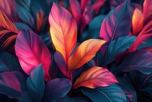 Dark Tropical Leaves Luminous Colorful Colors