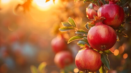 Wall Mural - Growing pomegranate harvest and producing vegetables cultivation. Concept of small eco green business organic farming gardening and healthy food