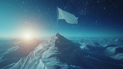 Aufkleber - There is a flag on top of a mountain. It looks like a constellation in the night sky on a dark blue background. There is also a ragged edge. This could be used in illustration or as a background for a