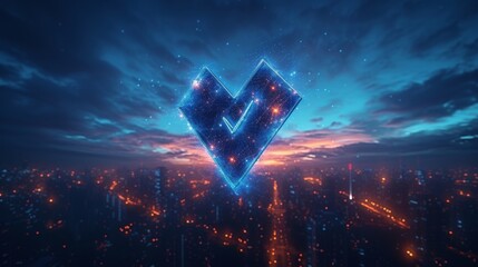Poster - Wireframe polygonal mesh art looks like a constellation in a dark blue night sky with dots and stars. Use for security, safe, privacy or other concept illustrations or backgrounds.