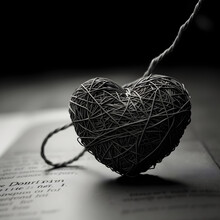Black And White Photo With Heart Of Rope.