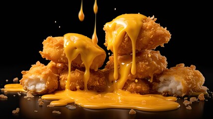 Canvas Print - crispy nuggets with cheddar sauce color orange