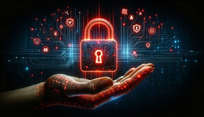 Aufkleber - a human hand reached out with a holographic digital key appearing above it