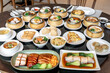 The Chinese food ,A many kind of Dim Sum in bamboo basket on table in chinese food restaurant.