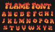 © Irnan - Fire flame burning  font alphabet cartoon style vector illustration. Font set isolated on a black background.