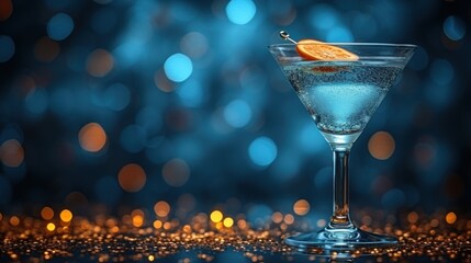 Sticker - Golden Sparkles, Twinkling Blue Night, Cocktail in the Stars, Sky High Martini.