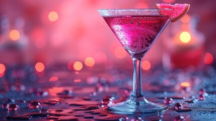 Sticker - Sparkling Pink Martini, Glamorous Glass of Fizz, Elegant Drink with a Twist, Fancy Cocktail in a Stemmed Glass.