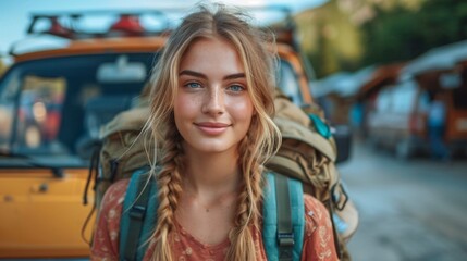 A gorgeous college girl unloads her car with luggage and belongings as she moves into her dorm on campus.