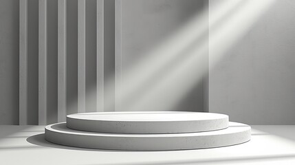 Fototapete - This mockup shows an empty podium scene with a white background for product presentations