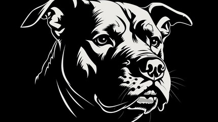 Wall Mural - pitbull logo, black and white, woodcut style, 16:9