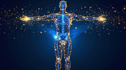 Poster - shining interactive holographic human body icon in big size as a futuristic concept on air