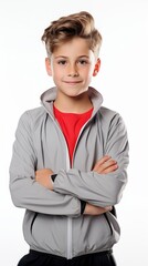 Poster - Stock image of a boy in sportswear against a plain white background Generative AI