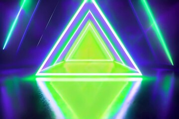 Wall Mural - Pink neon light triangle, 80s and 90s retro concept.