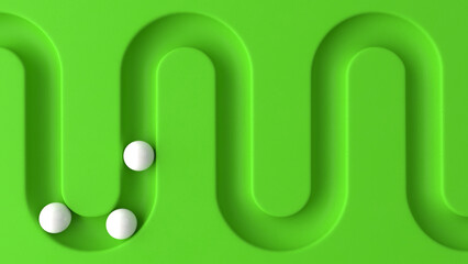 Poster - White balls rolling in geometry deepening. Smooth light, realistic graphics. 3d rendering
