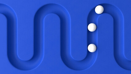 Poster - White balls rolling in geometry deepening. Smooth light, realistic graphics. 3d rendering