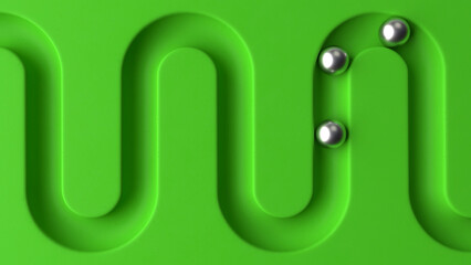 Poster - Metal balls in geometry deepening. Ball rolling along the paths. 3d rendering
