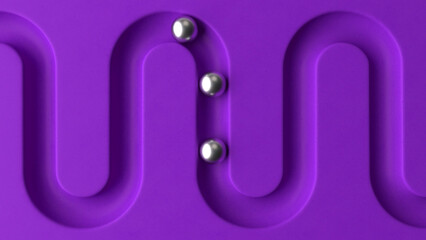Poster - Metal balls in geometry deepening. Ball rolling along the paths. 3d rendering