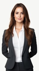 Poster - Stock image of a woman in professional attire against a white backdrop Generative AI