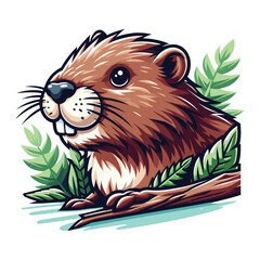 Wall Mural - Cute adorable beaver cartoon character vector illustration, funny animal brown beaver flat design mascot logo template isolated on white background