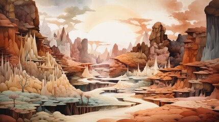 Poster - Surreal canyons with intricate formations. aquarelle Generative AI