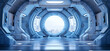 corridor or room inside a space station or spaceship, designed with sleek, futuristic aesthetics,large circular window,Minimalist metallic steel spaceship door
