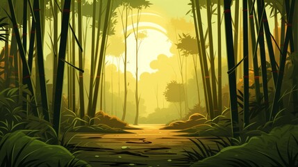 Poster - A serene bamboo forest with tall stalks and filtered sunlight. Generative AI