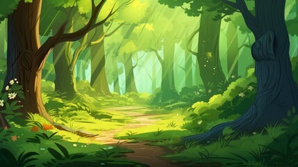 Wall Mural - A lush, green forest with towering trees and sunlight filtering through. Generative AI