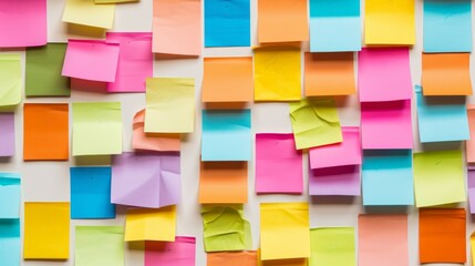 Fototapete - Array of multi-colored sticky notes Generative AI